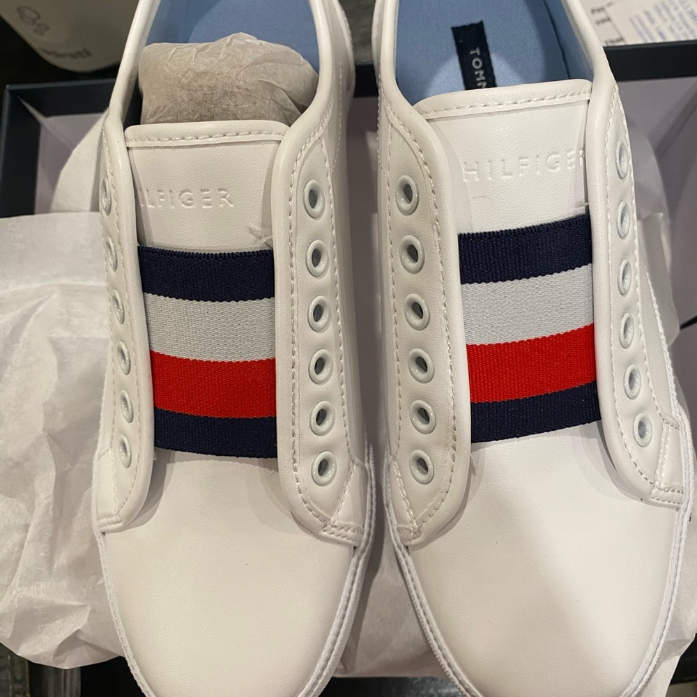 Tommy Hilfiger White Sneakers with Red and Navy Accents